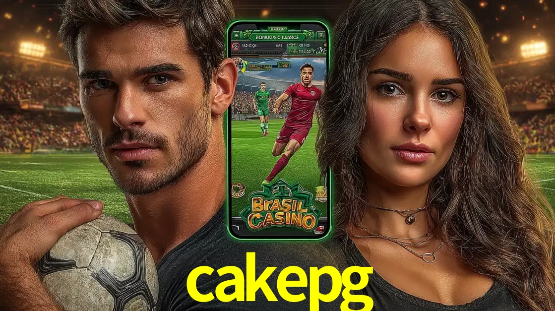 Homem segurando uma bola de futebol e uma mulher ao lado de um smartphone exibindo o jogo de apostas esportivas da cakepg. Faça seu palpite no cassino online.